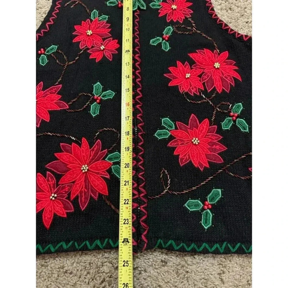 WHITE STAG Women Black Full Zip Collar Floral Embroidered Sweater Vest Small - Picture 9 of 9